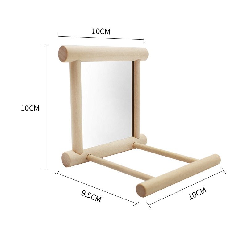 HKM-468691 Double-Sided Mirror Bird Stand for Parrots and Manna Pearls - Natural Solid Wood