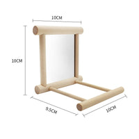 HKM-468691 Double-Sided Mirror Bird Stand for Parrots and Manna Pearls - Natural Solid Wood