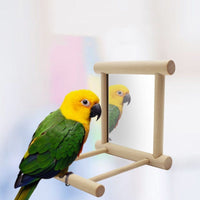 HKM-468691 Double-Sided Mirror Bird Stand for Parrots and Manna Pearls - Natural Solid Wood