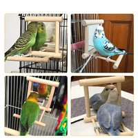HKM-468691 Double-Sided Mirror Bird Stand for Parrots and Manna Pearls - Natural Solid Wood
