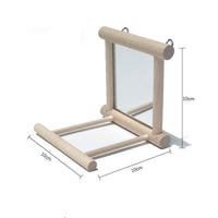 HKM-468691 Double-Sided Mirror Bird Stand for Parrots and Manna Pearls - Natural Solid Wood