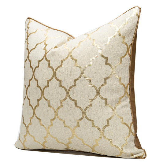 HKM-468883 Diamond-Shaped Champagne Gold Pillowcase, 45x45cm Polyester, Lattice Design for Bedroom