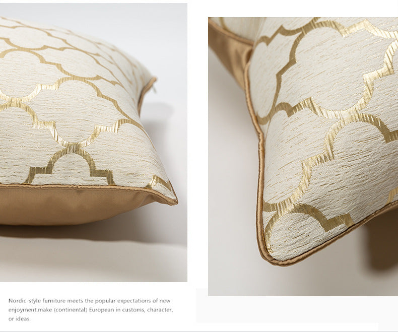 HKM-468883 Diamond-Shaped Champagne Gold Pillowcase, 45x45cm Polyester, Lattice Design for Bedroom