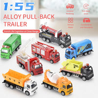 HKM-469011 1:55 Scale Pull Back Diecast Toy Truck Collection - Metal Firetruck & Tractor Model for Kids