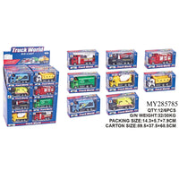 HKM-469011 1:55 Scale Pull Back Diecast Toy Truck Collection - Metal Firetruck & Tractor Model for Kids