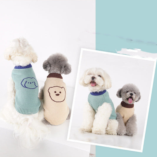 HKM-469011 Cozy Knitted Puppy Vest Sweater in Red, Apricot, and Green - Rabbit Velvet Fabric, Multiple Sizes Available