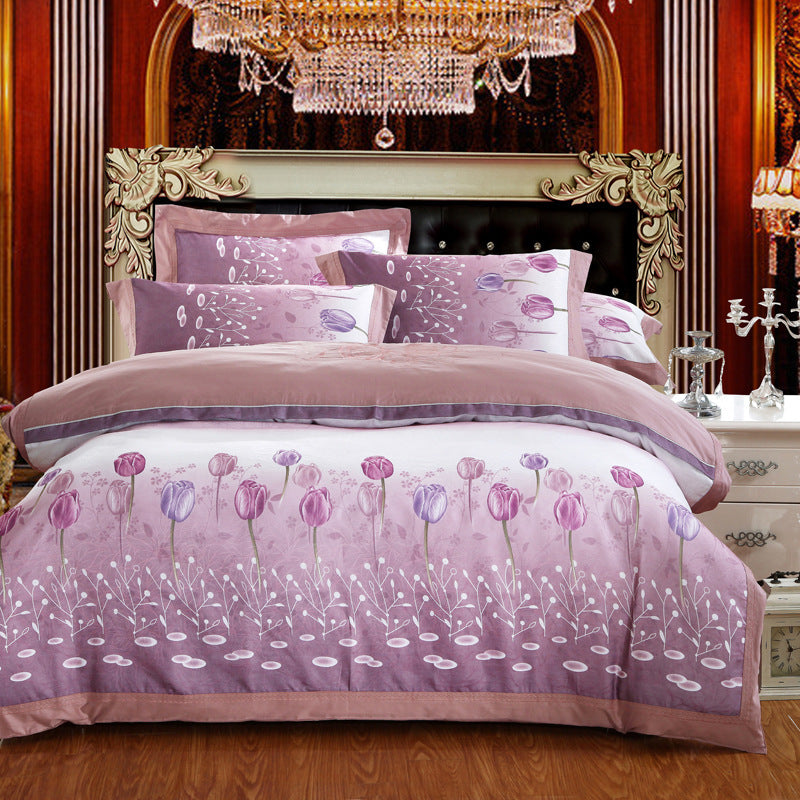HKM-469075 Delicate Cotton Jacquard Bedding Set - 4 Pieces, Smooth & Breathable Design