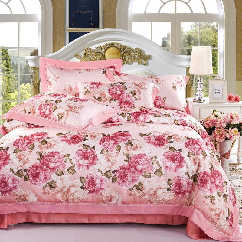 HKM-469075 Delicate Cotton Jacquard Bedding Set - 4 Pieces, Smooth & Breathable Design