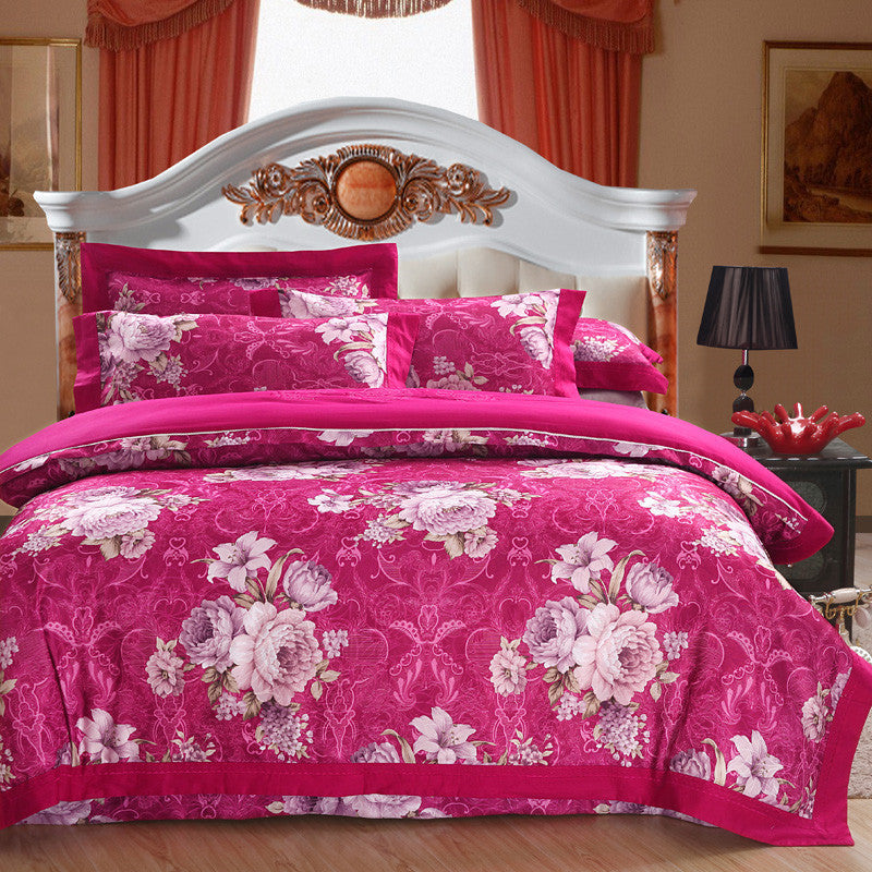 HKM-469075 Delicate Cotton Jacquard Bedding Set - 4 Pieces, Smooth & Breathable Design