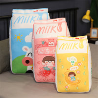 HKM-469075 Milk Carton Plush Pillow - Soft Cartoon Cushion in Strawberry, Original, and Banana Flavors