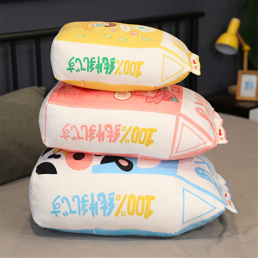 HKM-469075 Milk Carton Plush Pillow - Soft Cartoon Cushion in Strawberry, Original, and Banana Flavors