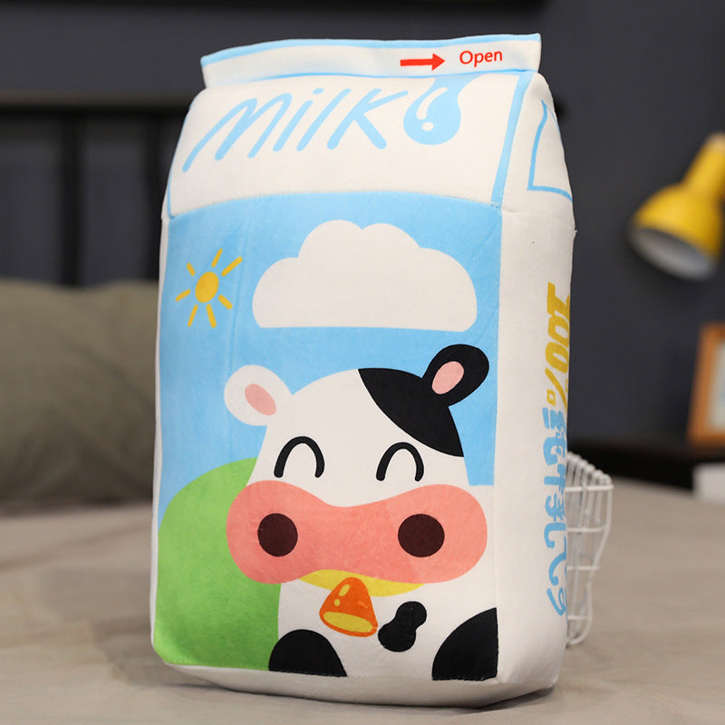 HKM-469075 Milk Carton Plush Pillow - Soft Cartoon Cushion in Strawberry, Original, and Banana Flavors