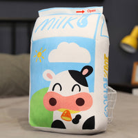 HKM-469075 Milk Carton Plush Pillow - Soft Cartoon Cushion in Strawberry, Original, and Banana Flavors