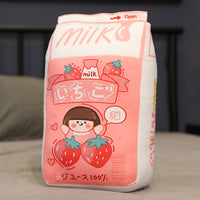 HKM-469075 Milk Carton Plush Pillow - Soft Cartoon Cushion in Strawberry, Original, and Banana Flavors
