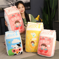 HKM-469075 Milk Carton Plush Pillow - Soft Cartoon Cushion in Strawberry, Original, and Banana Flavors