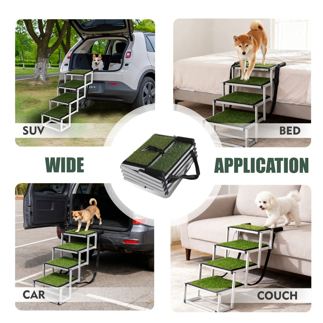 HKM-469267 Foldable Dog Ramp for Cars and Trucks, Portable Stair with Non-Slip Surface, Supports Up to 250 lbs