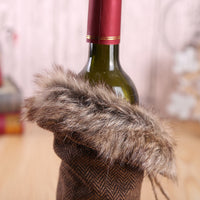 HKM-469523 Christmas Wine Bottle Decoration Set with Santa Claus Design in Red and Champagne Colors