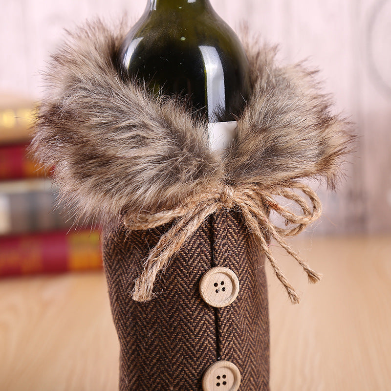 HKM-469523 Christmas Wine Bottle Decoration Set with Santa Claus Design in Red and Champagne Colors