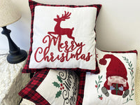 HKM-469715 Christmas Embroidery Pillow Cover featuring Santa Claus and Deer - 45x45cm Polyester Fiber Cushion