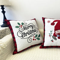 HKM-469715 Christmas Embroidery Pillow Cover featuring Santa Claus and Deer - 45x45cm Polyester Fiber Cushion