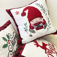 HKM-469715 Christmas Embroidery Pillow Cover featuring Santa Claus and Deer - 45x45cm Polyester Fiber Cushion