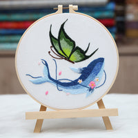 HKM-469907 DIY Embroidered Whale and Butterfly Cross Stitch Kit with Scissors and Threading Device - 4 Canvas Art Pieces