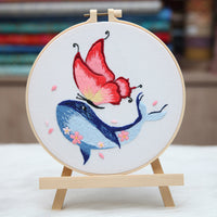 HKM-469907 DIY Embroidered Whale and Butterfly Cross Stitch Kit with Scissors and Threading Device - 4 Canvas Art Pieces