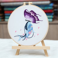 HKM-469907 DIY Embroidered Whale and Butterfly Cross Stitch Kit with Scissors and Threading Device - 4 Canvas Art Pieces