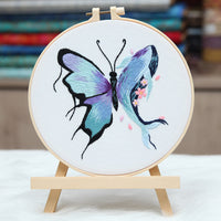 HKM-469907 DIY Embroidered Whale and Butterfly Cross Stitch Kit with Scissors and Threading Device - 4 Canvas Art Pieces
