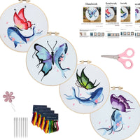 HKM-469907 DIY Embroidered Whale and Butterfly Cross Stitch Kit with Scissors and Threading Device - 4 Canvas Art Pieces
