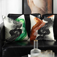 HKM-469907 Modern Chinese Style Cushion Cover - Fashion Print in Ink Orange and Ink Green
