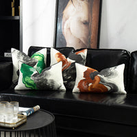 HKM-469907 Modern Chinese Style Cushion Cover - Fashion Print in Ink Orange and Ink Green