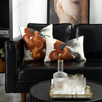 HKM-469907 Modern Chinese Style Cushion Cover - Fashion Print in Ink Orange and Ink Green