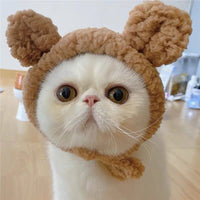 HKM-469907 Plush Bear Hat for Pets - Cozy Cartoon Costume Headwear in Brown, White, and Pink