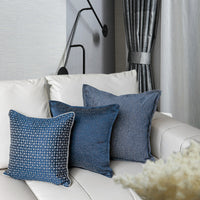 HKM-470035 Denim Blue Modern Minimalist Pillow Cover for Living Room, 45x45cm