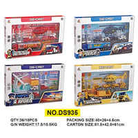 HKM-470163 Diecast Engineering Vehicle Toy Set with Police Car and Truck for Kids Ages 3 and Up
