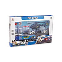 HKM-470163 Diecast Engineering Vehicle Toy Set with Police Car and Truck for Kids Ages 3 and Up