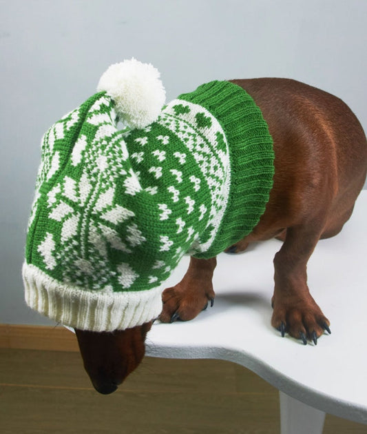 HKM-470547 Casual Snowflake Knitted Wool Ball Hat for Pets - Winter Fashion Accessory