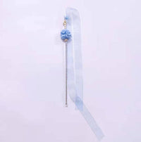 HKM-470547 Elegant Cat Teaser Wand with Soft Yarn Tape - Purple, Peach, Gray & Blue Options