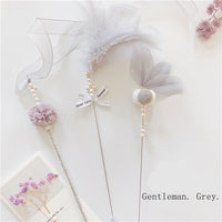 HKM-470547 Elegant Cat Teaser Wand with Soft Yarn Tape - Purple, Peach, Gray & Blue Options