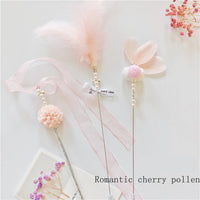 HKM-470547 Elegant Cat Teaser Wand with Soft Yarn Tape - Purple, Peach, Gray & Blue Options