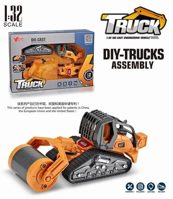 HKM-470867 4 in 1 Diecast Metal Truck Construction Machinery Toy Set for Kids, 1:32 Scale Friction Vehicles