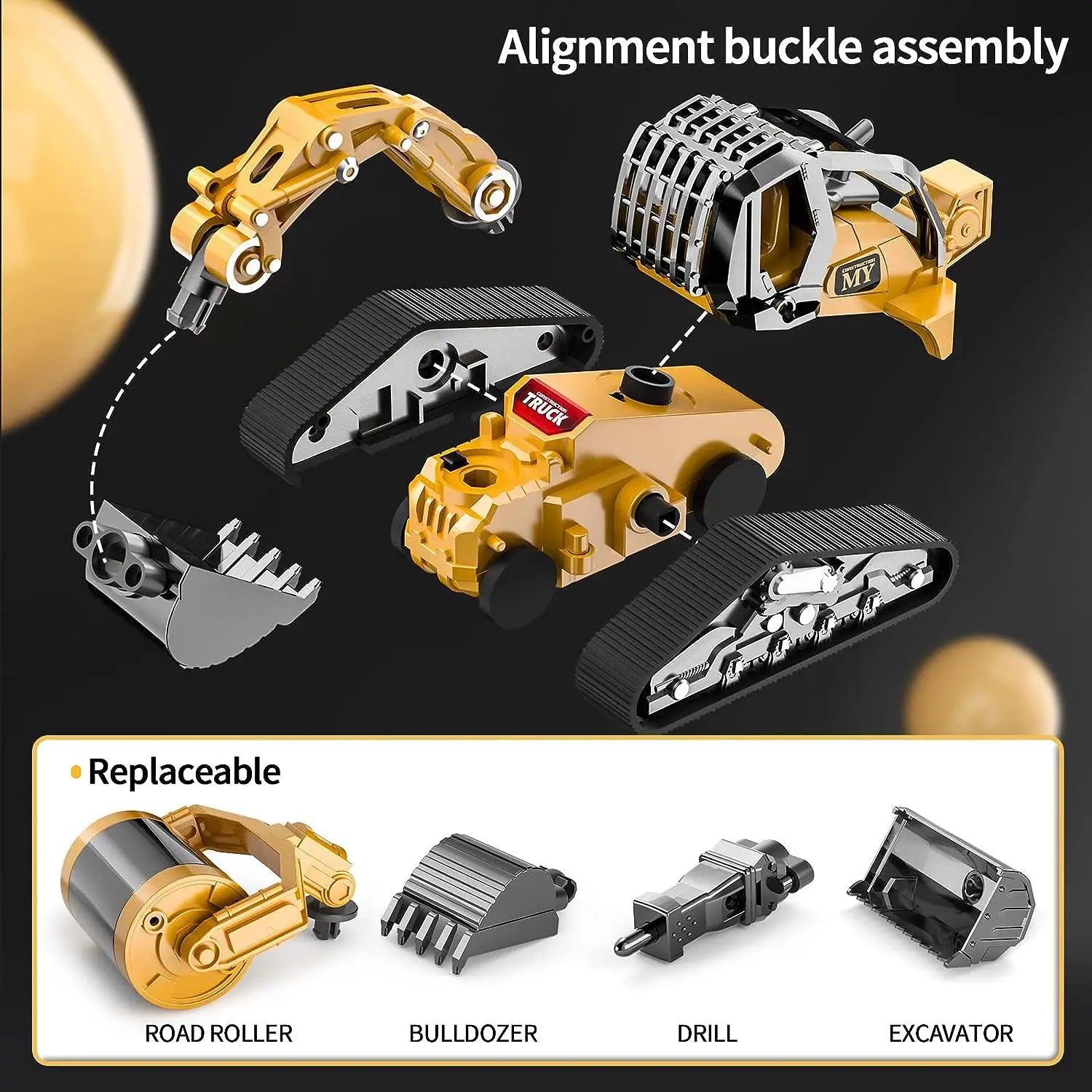 HKM-470867 4 in 1 Diecast Metal Truck Construction Machinery Toy Set for Kids, 1:32 Scale Friction Vehicles