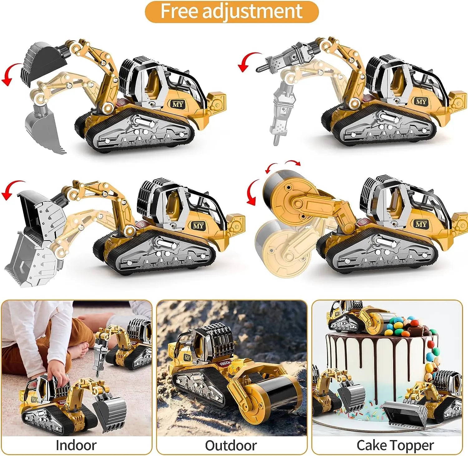 HKM-470867 4 in 1 Diecast Metal Truck Construction Machinery Toy Set for Kids, 1:32 Scale Friction Vehicles
