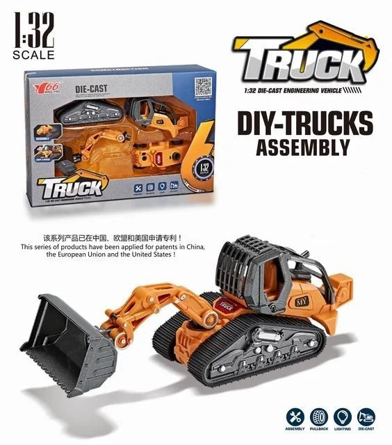 HKM-470867 4 in 1 Diecast Metal Truck Construction Machinery Toy Set for Kids, 1:32 Scale Friction Vehicles