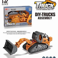 HKM-470867 4 in 1 Diecast Metal Truck Construction Machinery Toy Set for Kids, 1:32 Scale Friction Vehicles