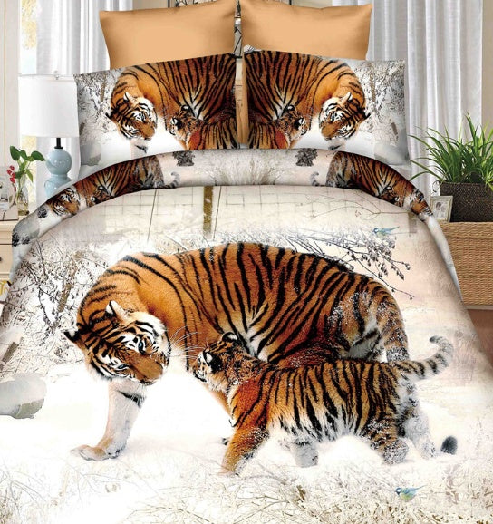 KTX-470867 Brushed 3D Four-Piece Bedding Set with Floral Design in Polyester Fiber