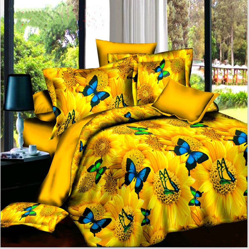 KTX-470867 Brushed 3D Four-Piece Bedding Set with Floral Design in Polyester Fiber