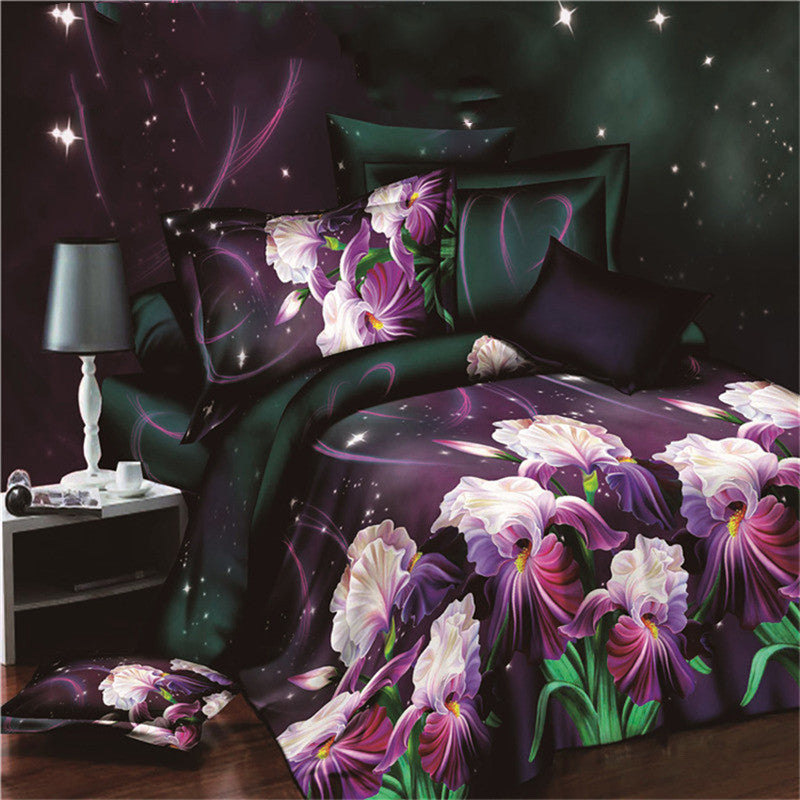 KTX-470867 Brushed 3D Four-Piece Bedding Set with Floral Design in Polyester Fiber