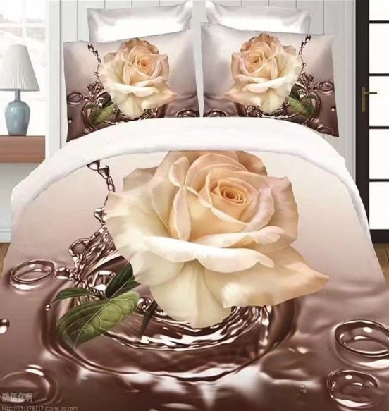 KTX-470867 Brushed 3D Four-Piece Bedding Set with Floral Design in Polyester Fiber